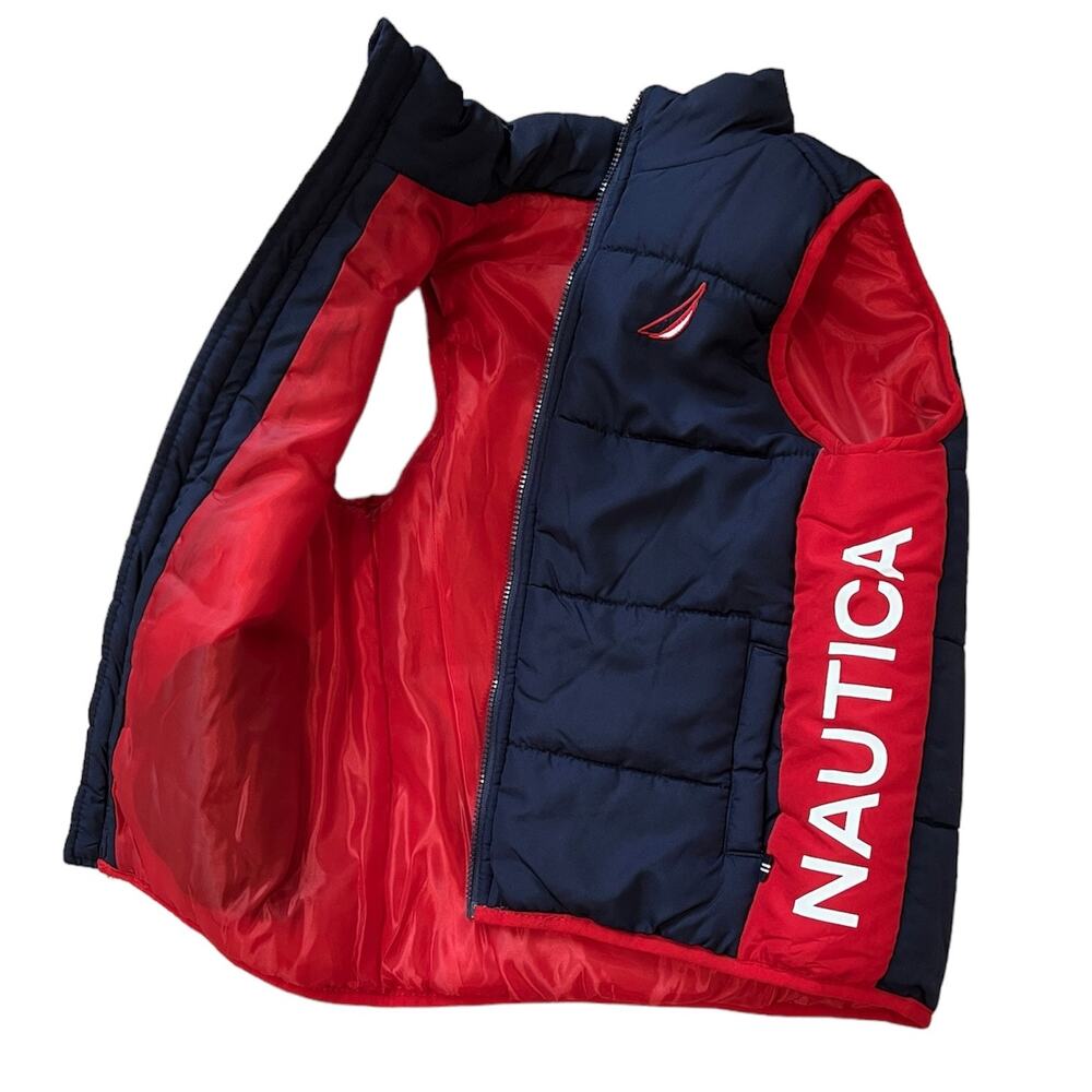 Nautica Boys Navy Red Colorblock Logo Puffer Vest 4 - Picture 4 of 6